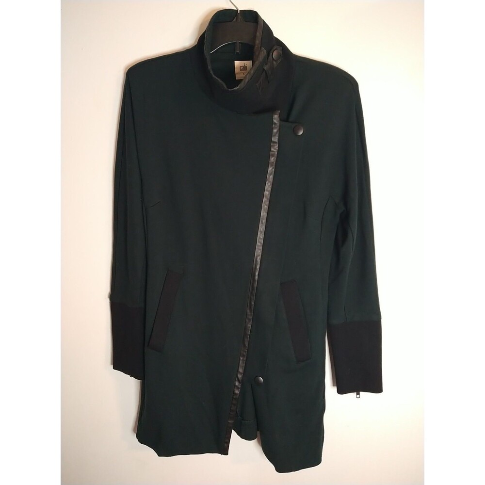 Cabi Turtleneck Asymmetrical Zip Coat Sm Edgy Olive Green Y2K City - Picture 2 of 11
